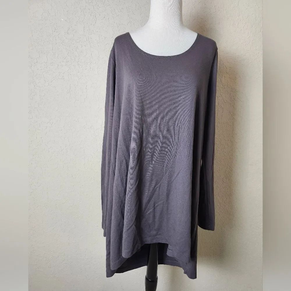 Bryn Walker Casual Long Sleeve Round Neck High Low Tunic Top Gray Size XL